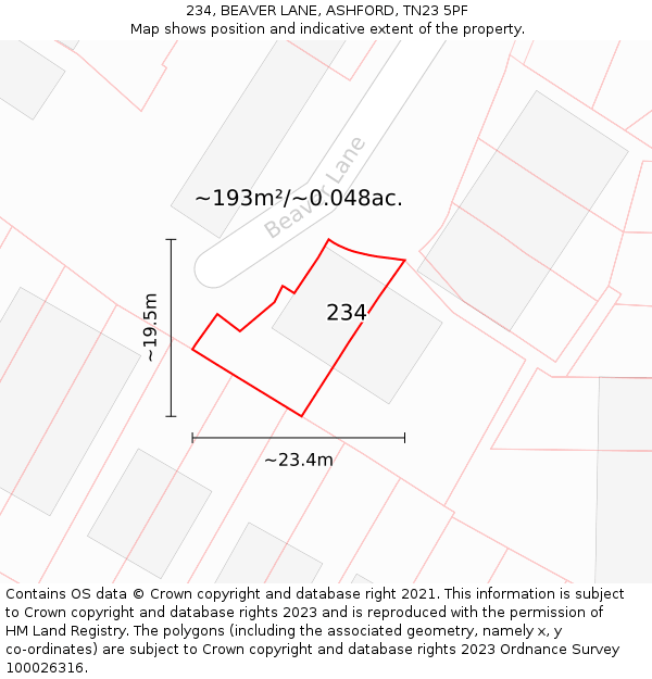234, BEAVER LANE, ASHFORD, TN23 5PF: Plot and title map