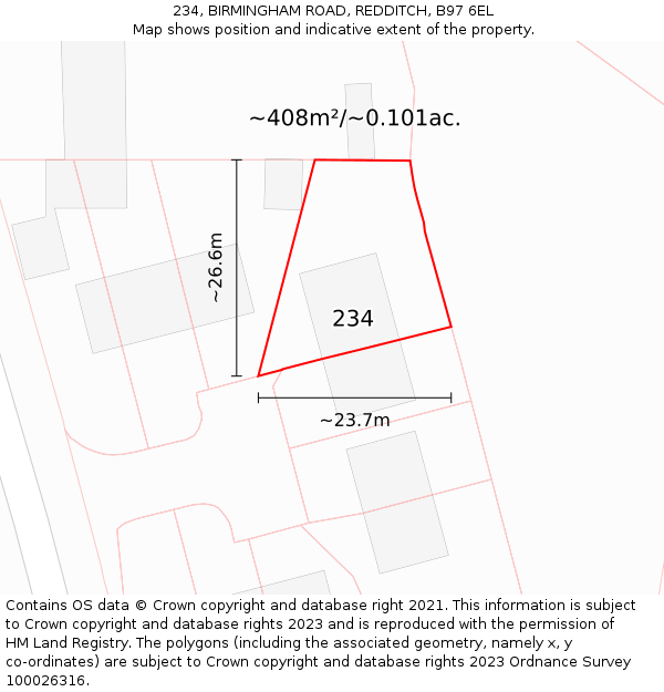 234, BIRMINGHAM ROAD, REDDITCH, B97 6EL: Plot and title map