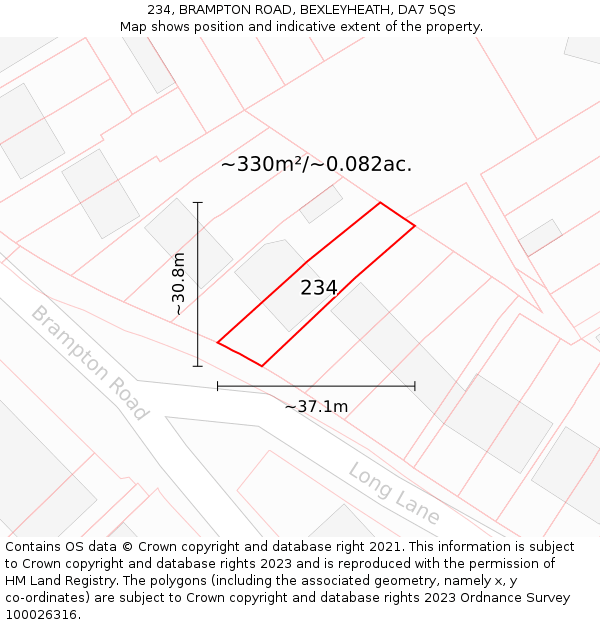 234, BRAMPTON ROAD, BEXLEYHEATH, DA7 5QS: Plot and title map