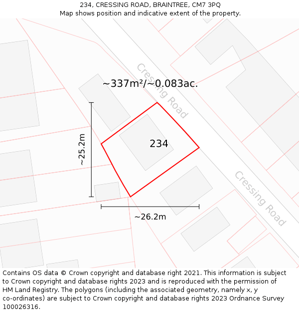 234, CRESSING ROAD, BRAINTREE, CM7 3PQ: Plot and title map