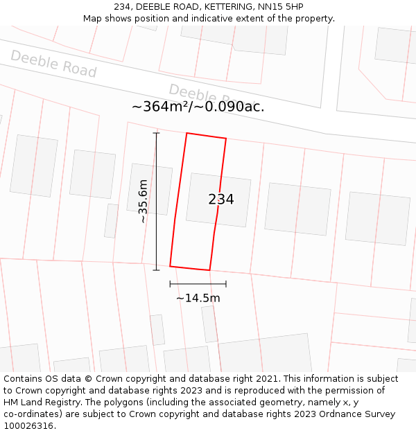 234, DEEBLE ROAD, KETTERING, NN15 5HP: Plot and title map