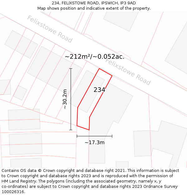 234, FELIXSTOWE ROAD, IPSWICH, IP3 9AD: Plot and title map