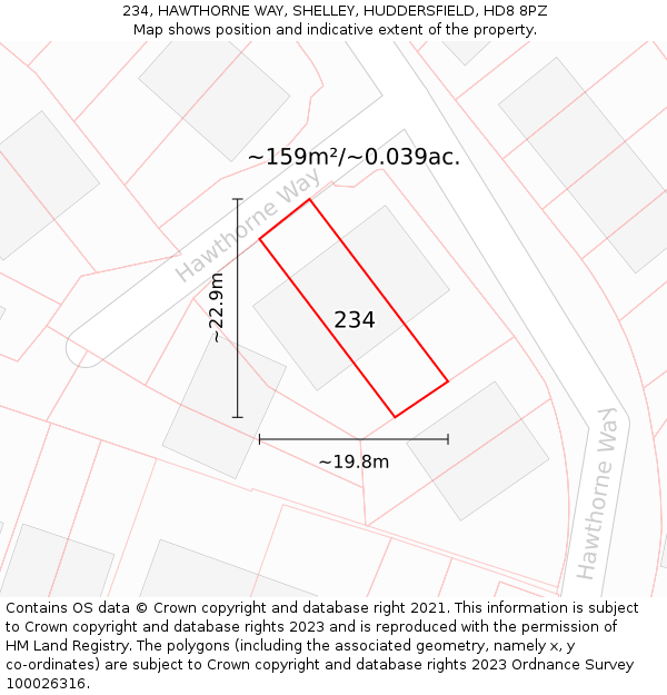 234, HAWTHORNE WAY, SHELLEY, HUDDERSFIELD, HD8 8PZ: Plot and title map