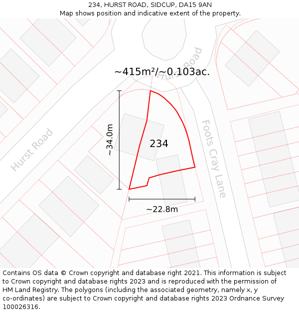 234, HURST ROAD, SIDCUP, DA15 9AN: Plot and title map