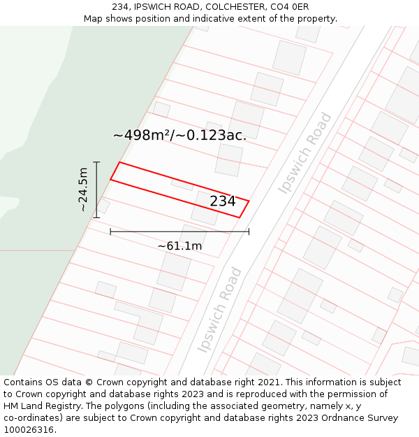 234, IPSWICH ROAD, COLCHESTER, CO4 0ER: Plot and title map