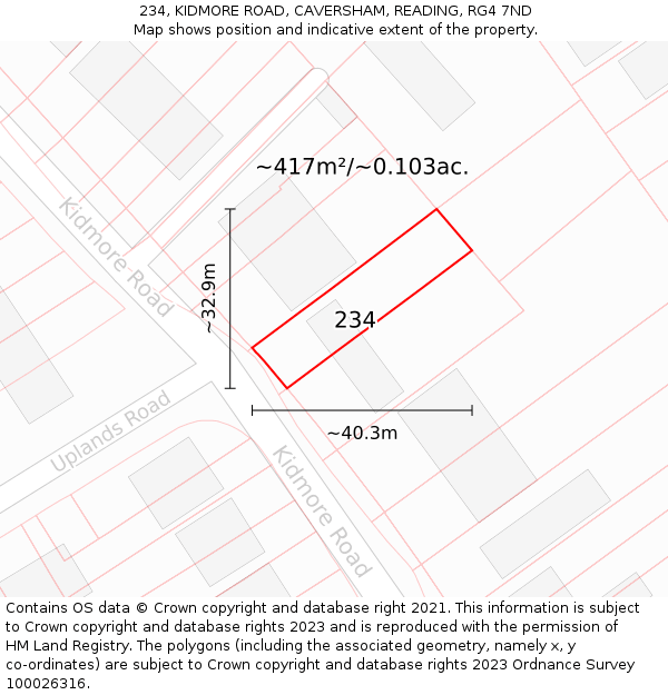234, KIDMORE ROAD, CAVERSHAM, READING, RG4 7ND: Plot and title map