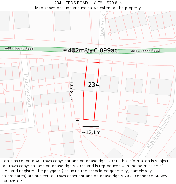 234, LEEDS ROAD, ILKLEY, LS29 8LN: Plot and title map