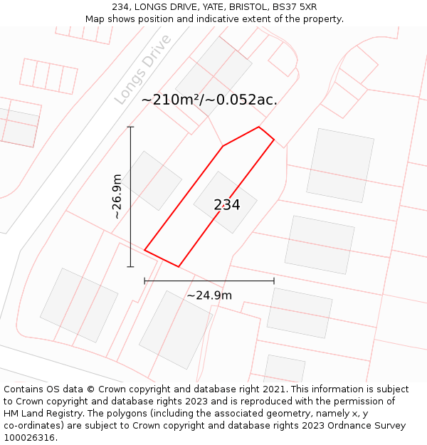 234, LONGS DRIVE, YATE, BRISTOL, BS37 5XR: Plot and title map