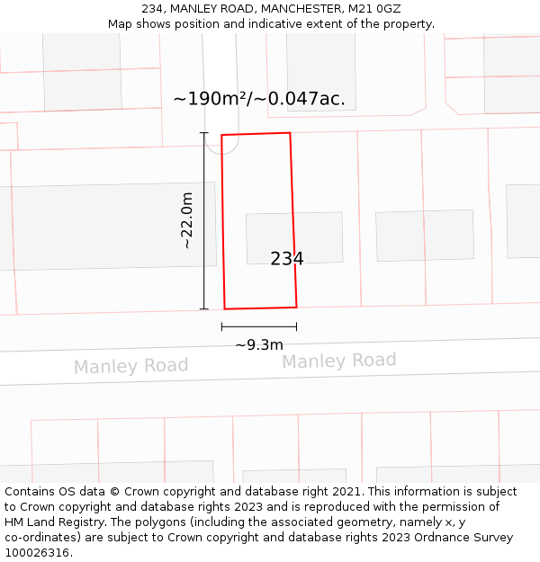 234, MANLEY ROAD, MANCHESTER, M21 0GZ: Plot and title map
