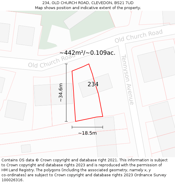 234, OLD CHURCH ROAD, CLEVEDON, BS21 7UD: Plot and title map