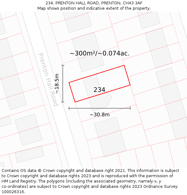 234, PRENTON HALL ROAD, PRENTON, CH43 3AF: Plot and title map