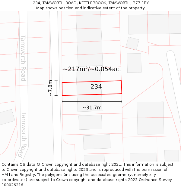 234, TAMWORTH ROAD, KETTLEBROOK, TAMWORTH, B77 1BY: Plot and title map