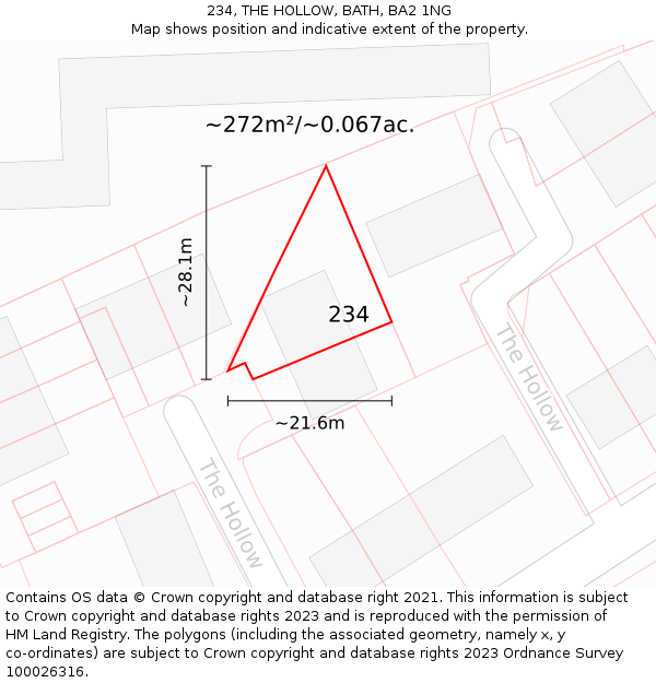 234, THE HOLLOW, BATH, BA2 1NG: Plot and title map
