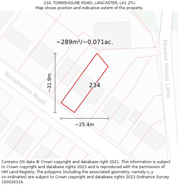 234, TORRISHOLME ROAD, LANCASTER, LA1 2TU: Plot and title map