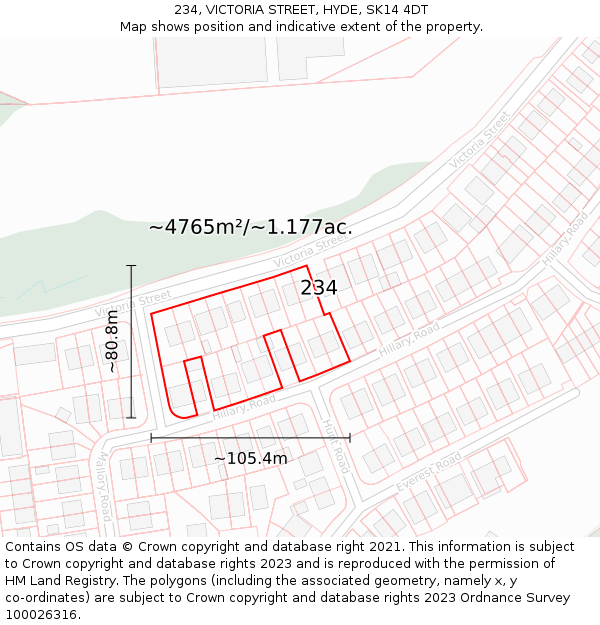 234, VICTORIA STREET, HYDE, SK14 4DT: Plot and title map