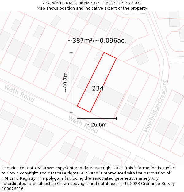 234, WATH ROAD, BRAMPTON, BARNSLEY, S73 0XD: Plot and title map