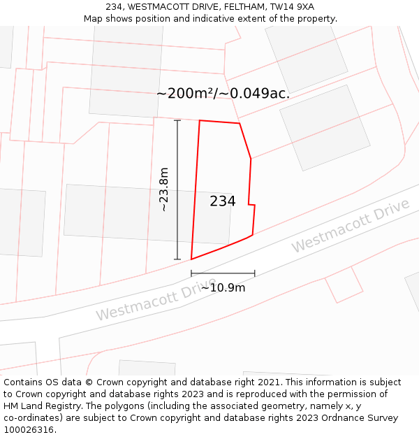 234, WESTMACOTT DRIVE, FELTHAM, TW14 9XA: Plot and title map