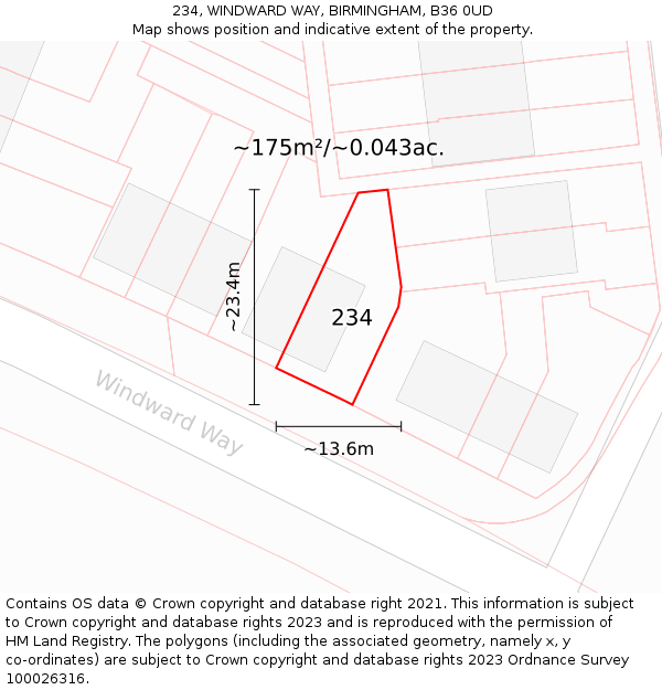 234, WINDWARD WAY, BIRMINGHAM, B36 0UD: Plot and title map