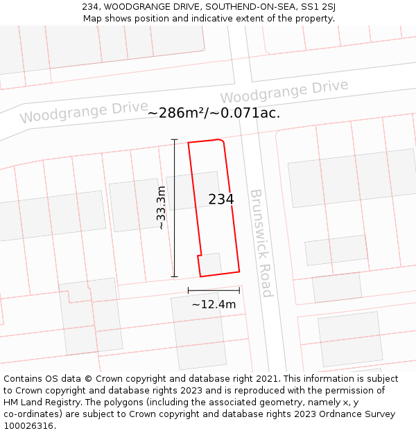 234, WOODGRANGE DRIVE, SOUTHEND-ON-SEA, SS1 2SJ: Plot and title map