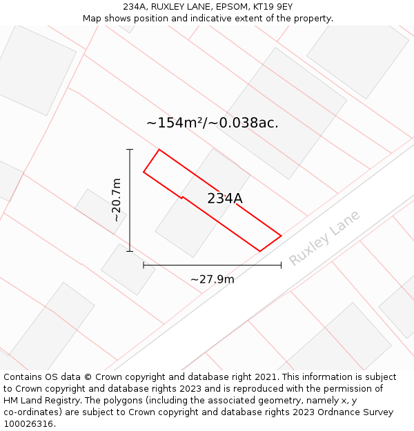 234A, RUXLEY LANE, EPSOM, KT19 9EY: Plot and title map