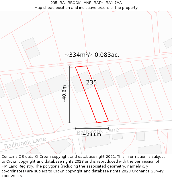 235, BAILBROOK LANE, BATH, BA1 7AA: Plot and title map