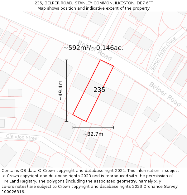 235, BELPER ROAD, STANLEY COMMON, ILKESTON, DE7 6FT: Plot and title map