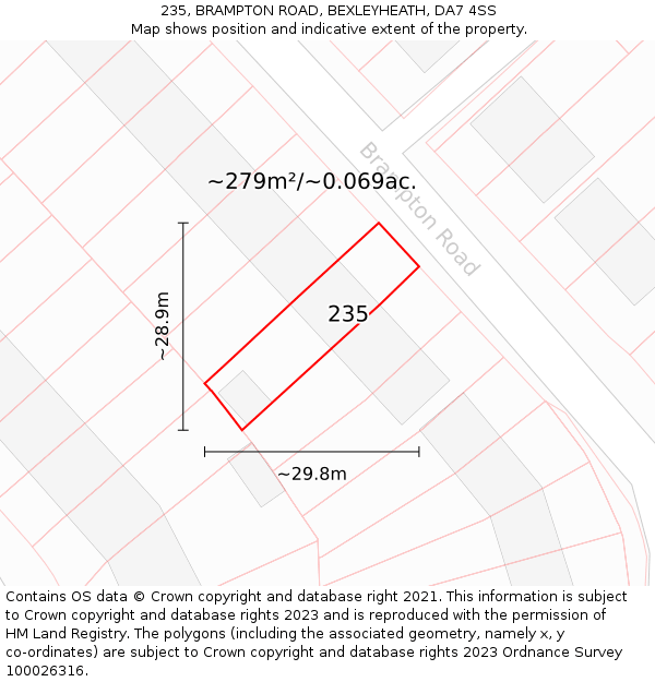 235, BRAMPTON ROAD, BEXLEYHEATH, DA7 4SS: Plot and title map