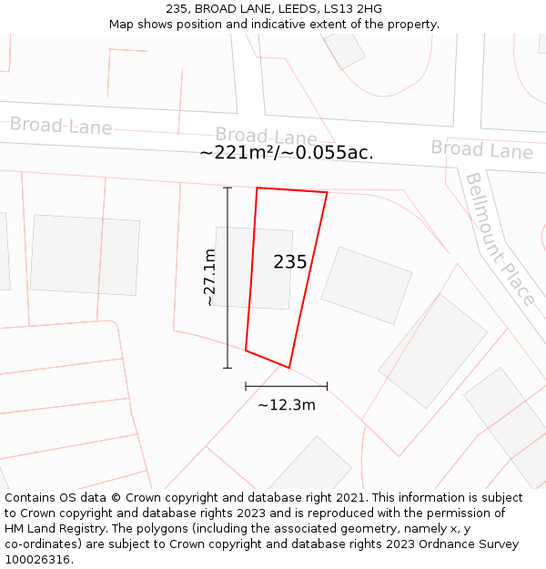 235, BROAD LANE, LEEDS, LS13 2HG: Plot and title map