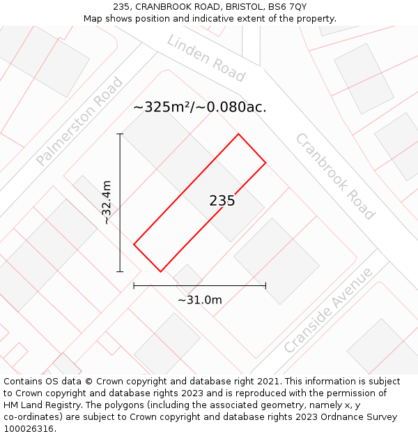 235, CRANBROOK ROAD, BRISTOL, BS6 7QY: Plot and title map