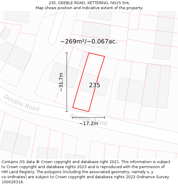 235, DEEBLE ROAD, KETTERING, NN15 5HL: Plot and title map