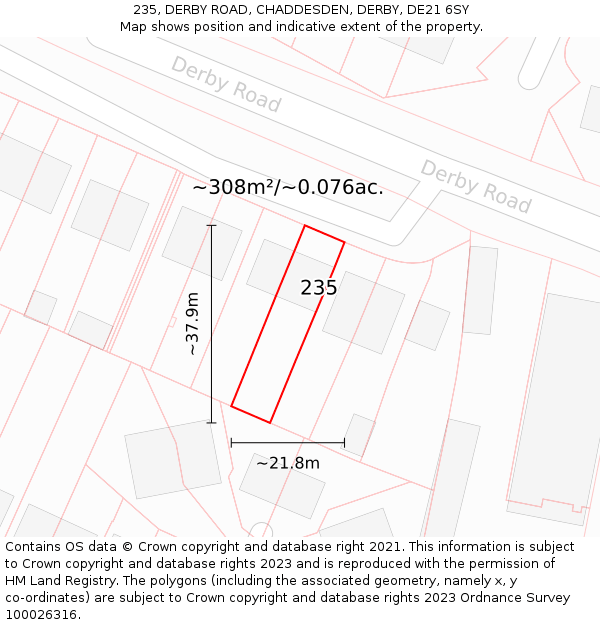 235, DERBY ROAD, CHADDESDEN, DERBY, DE21 6SY: Plot and title map