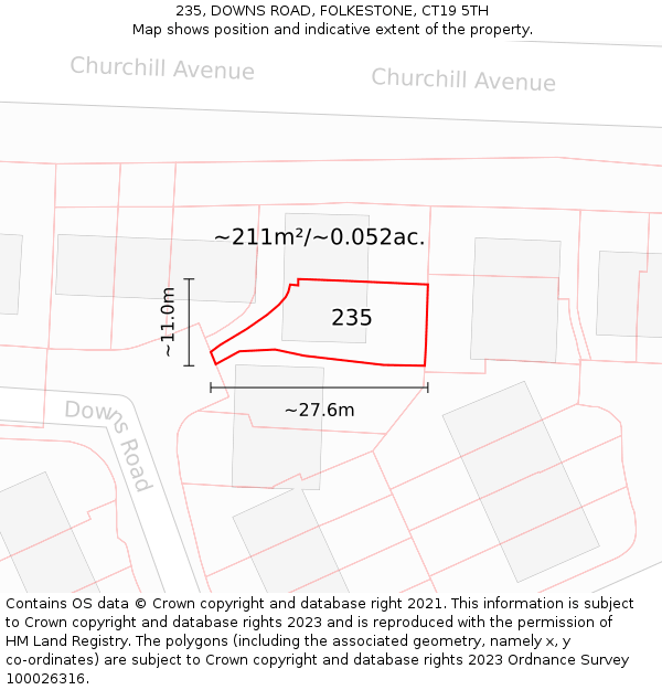 235, DOWNS ROAD, FOLKESTONE, CT19 5TH: Plot and title map