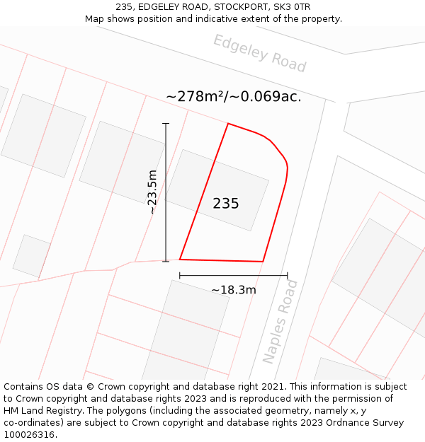 235, EDGELEY ROAD, STOCKPORT, SK3 0TR: Plot and title map
