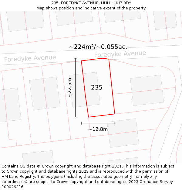 235, FOREDYKE AVENUE, HULL, HU7 0DY: Plot and title map