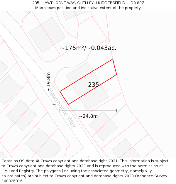 235, HAWTHORNE WAY, SHELLEY, HUDDERSFIELD, HD8 8PZ: Plot and title map