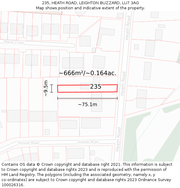 235, HEATH ROAD, LEIGHTON BUZZARD, LU7 3AG: Plot and title map