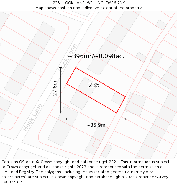 235, HOOK LANE, WELLING, DA16 2NY: Plot and title map