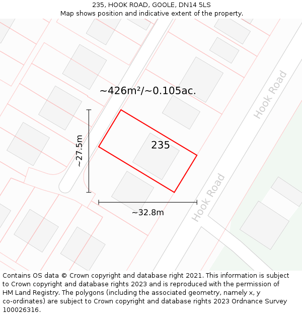 235, HOOK ROAD, GOOLE, DN14 5LS: Plot and title map