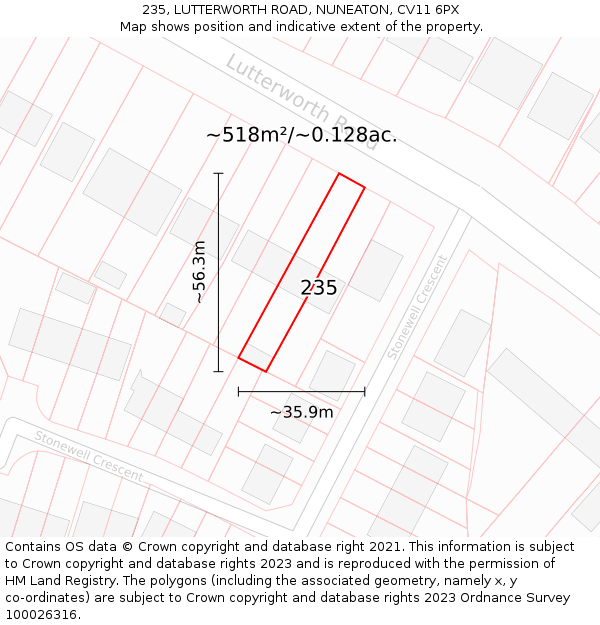 235, LUTTERWORTH ROAD, NUNEATON, CV11 6PX: Plot and title map