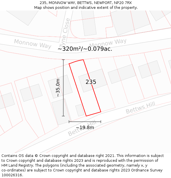 235, MONNOW WAY, BETTWS, NEWPORT, NP20 7RX: Plot and title map
