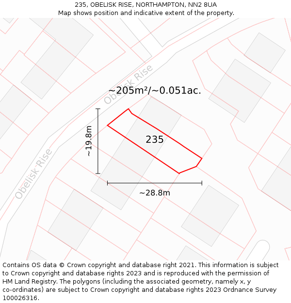 235, OBELISK RISE, NORTHAMPTON, NN2 8UA: Plot and title map