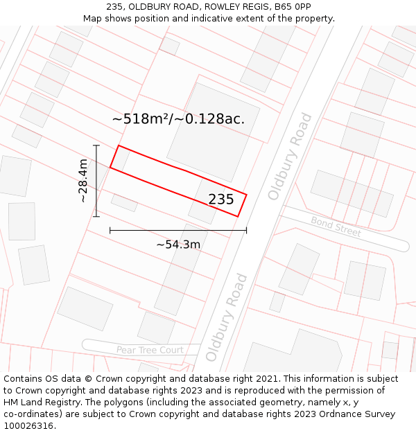 235, OLDBURY ROAD, ROWLEY REGIS, B65 0PP: Plot and title map