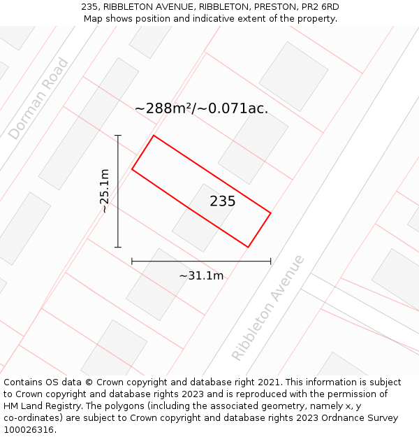 235, RIBBLETON AVENUE, RIBBLETON, PRESTON, PR2 6RD: Plot and title map