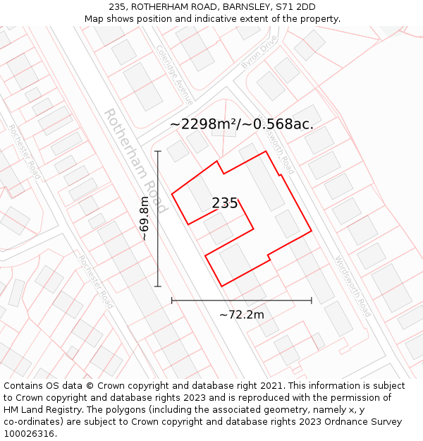 235, ROTHERHAM ROAD, BARNSLEY, S71 2DD: Plot and title map
