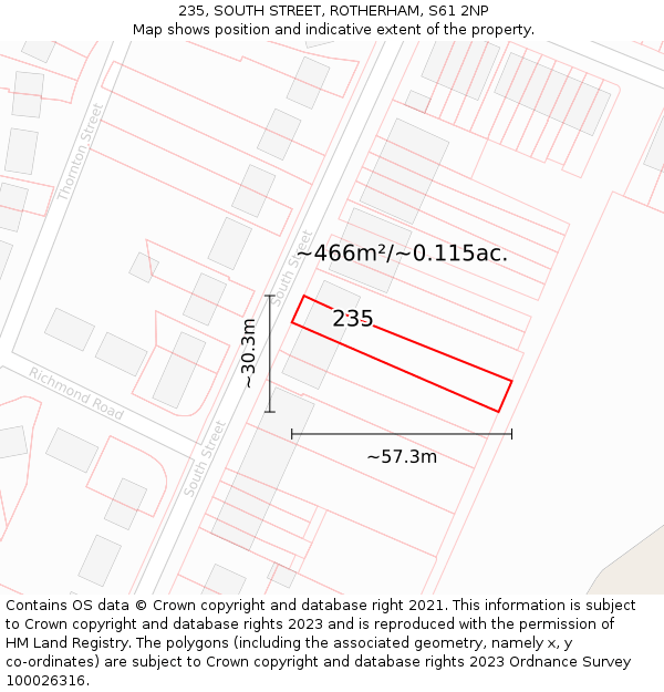 235, SOUTH STREET, ROTHERHAM, S61 2NP: Plot and title map