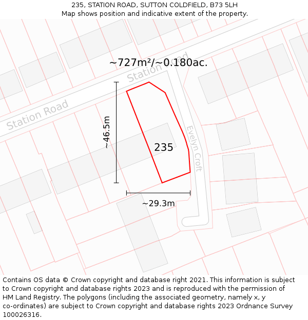 235, STATION ROAD, SUTTON COLDFIELD, B73 5LH: Plot and title map