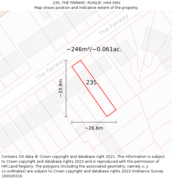 235, THE FAIRWAY, RUISLIP, HA4 0SN: Plot and title map