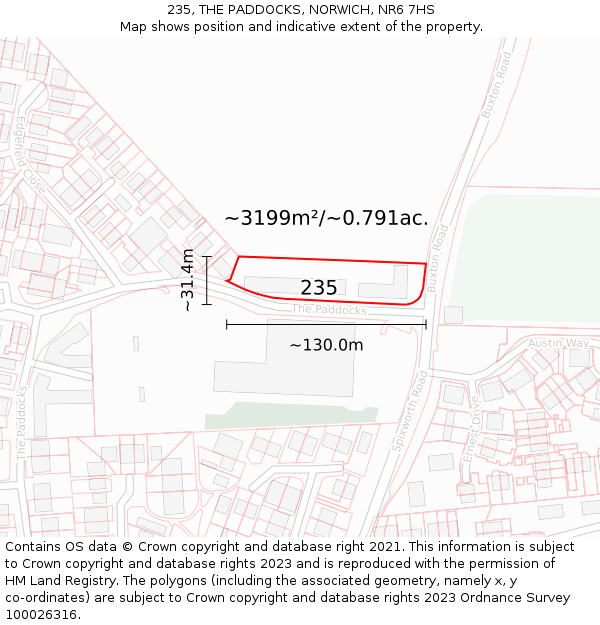235, THE PADDOCKS, NORWICH, NR6 7HS: Plot and title map