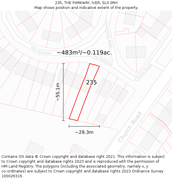 235, THE PARKWAY, IVER, SL0 0RH: Plot and title map