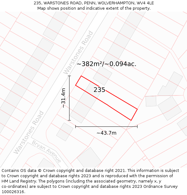 235, WARSTONES ROAD, PENN, WOLVERHAMPTON, WV4 4LE: Plot and title map